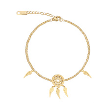 Stainless Steel Personalized Girls Gold Chain Round Angle Wing Charms Bracelets